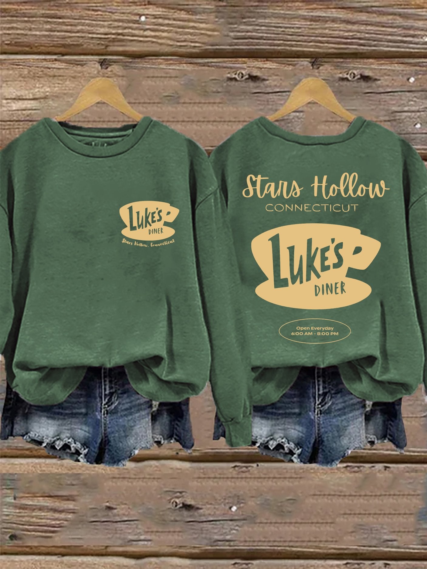 🔥HOT SALE🔥Retro Fall Luke’s Diner Stars Hollow, Connecticut Stars Hollow Connecticut Luke’s Diner Open Everyday 6:00 Am – 8:00 Pm Print Sweatshirt