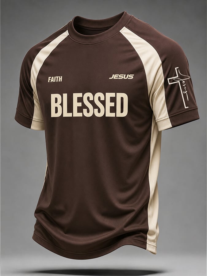 Men'S Casual Crew-Neck Short-Sleeve T-Shirt With "Faith" Print