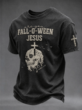 Men's Retro Are You Fall-o-ween Jesus? Printed Casual T-Shirt