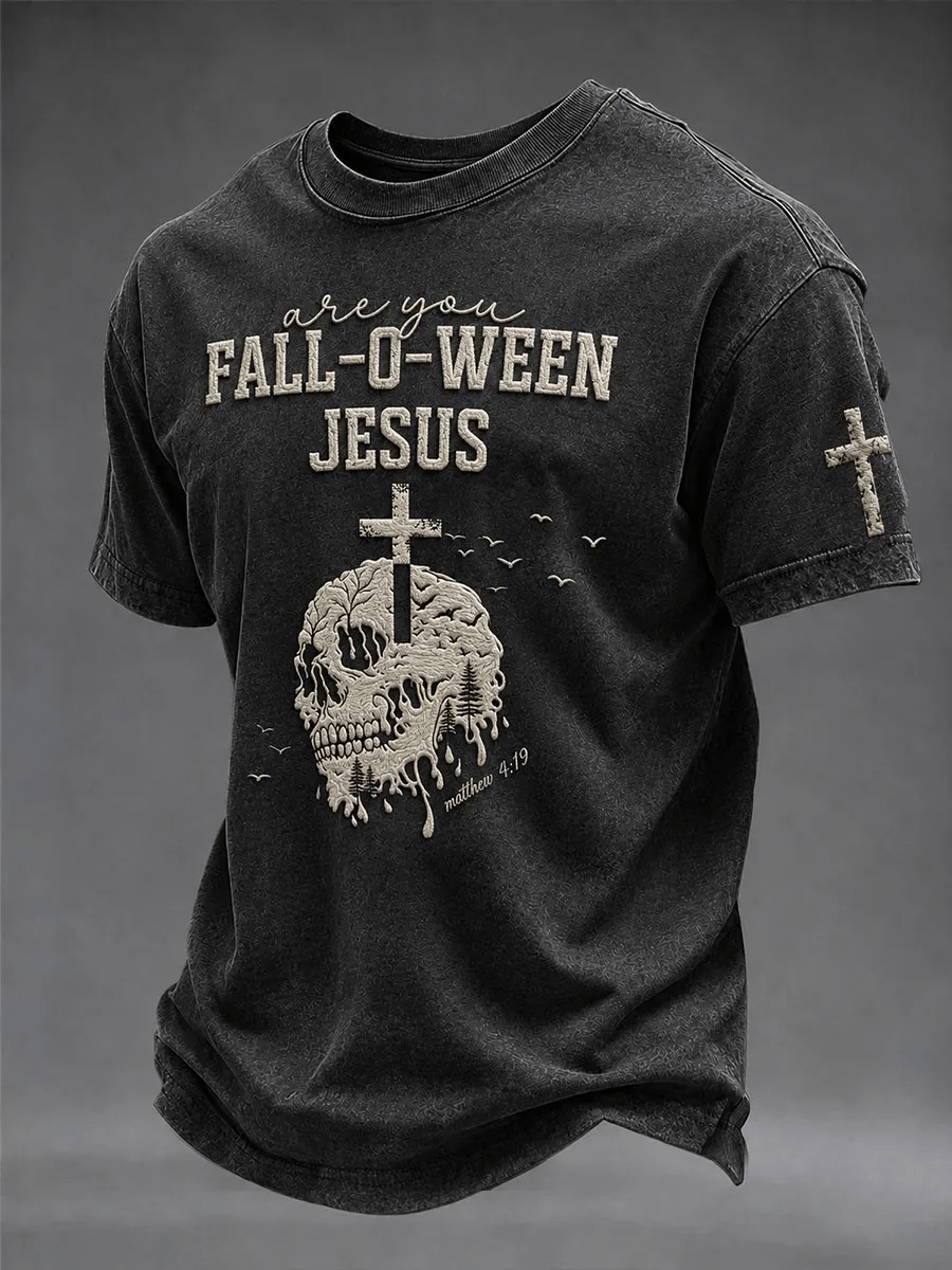 Men's Retro Are You Fall-o-ween Jesus? Printed Casual T-Shirt