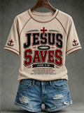 Women's Christian JESUS SAVES Cross Round Neck Short Sleeve T-shirt