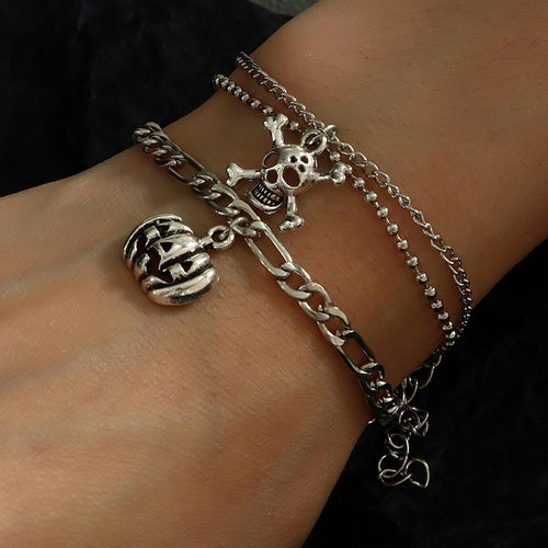 Fashionable And Creative Ghost Claw Skull Pendant Double Layer Silver Bracelet