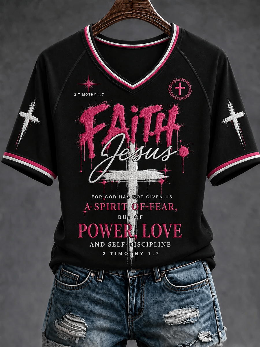 Women's Christian Faith Over Fear Cross  Short Sleeve T-shirt