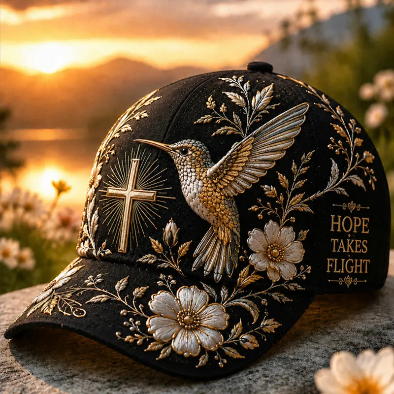 Faith Hummingbird Floral Art Print Baseball Cap