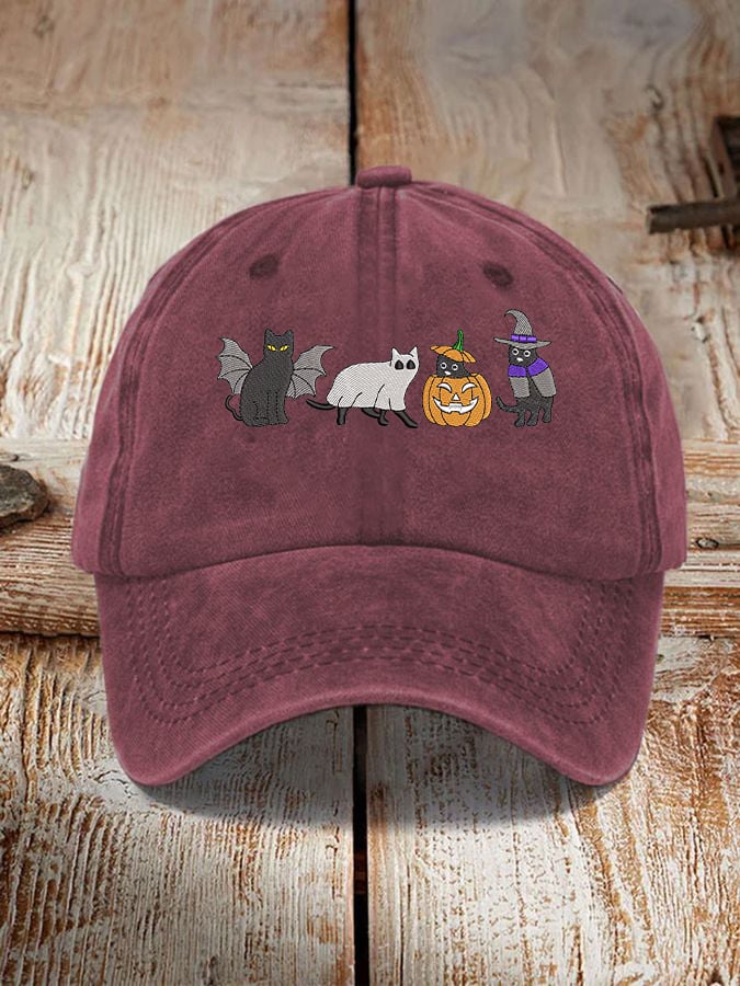 Unisex Halloween Black Cat Pumpkin  Print Hat
