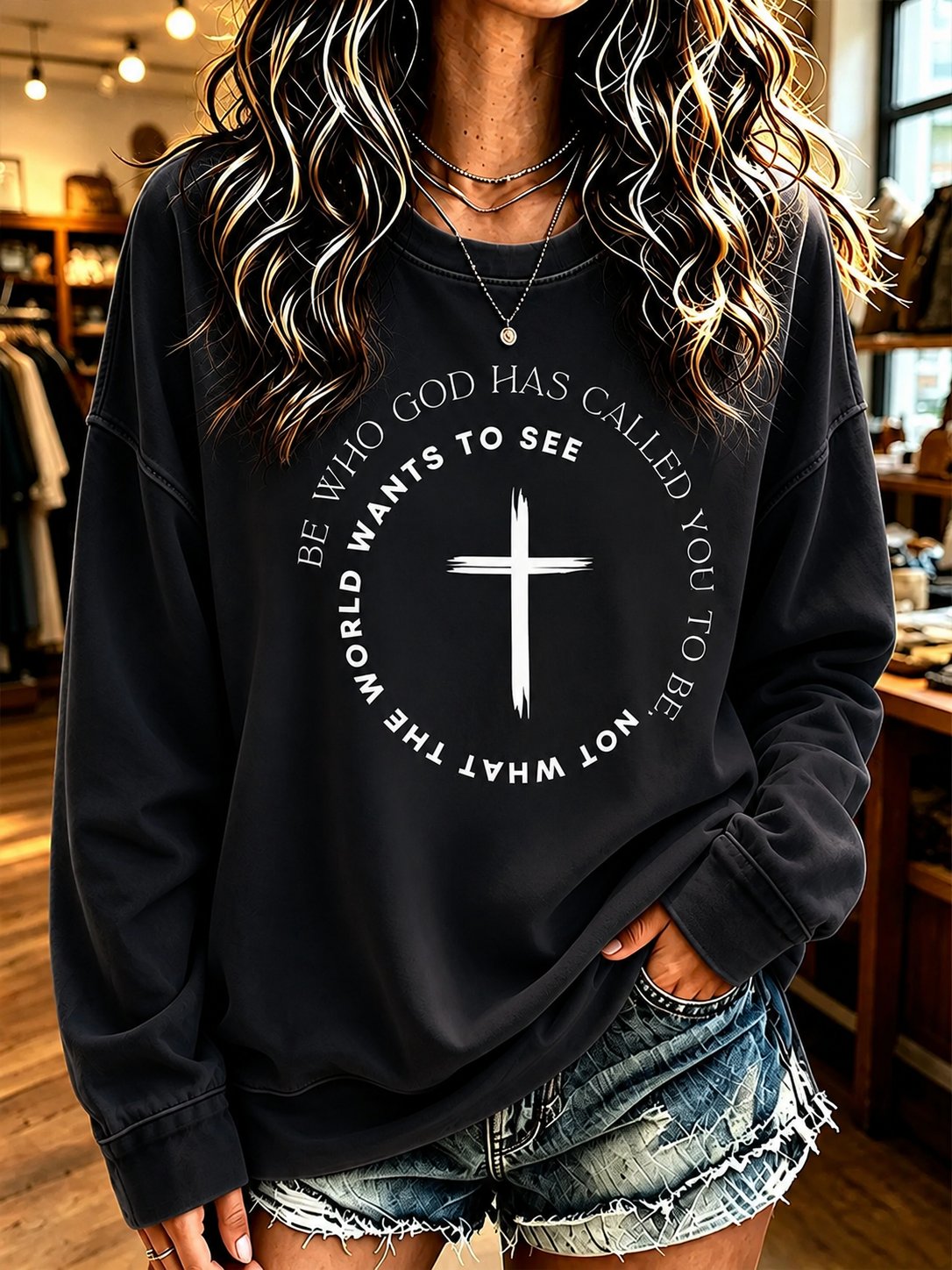 Women'S Casual "Faith" Print Top