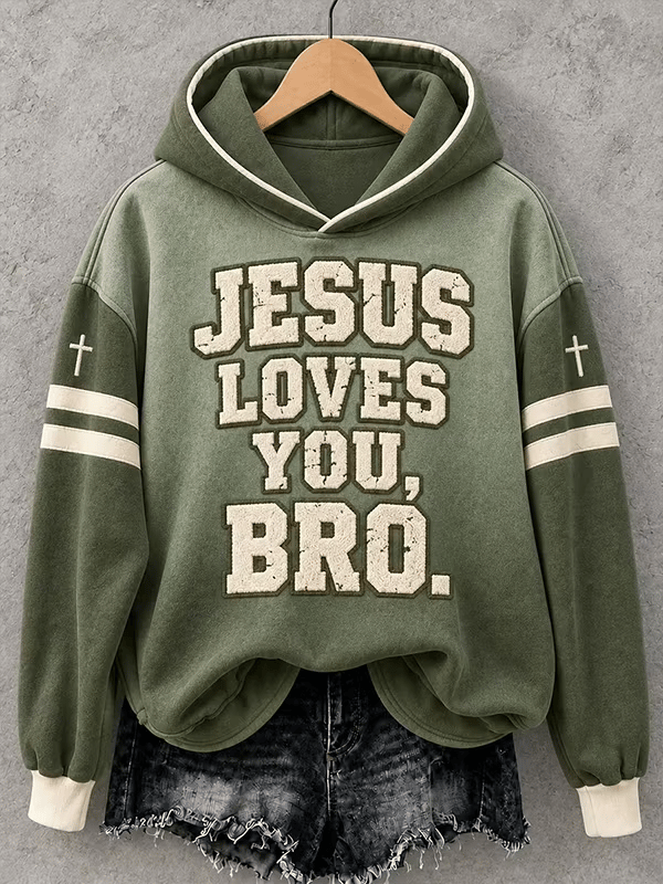 Women's Jesus Loves You Bro Ombre Print Casual Hoodie