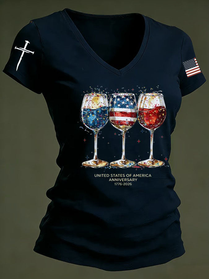 Women'S Independence Day 250Th Anniversary Printed V-Neck T-Shirt