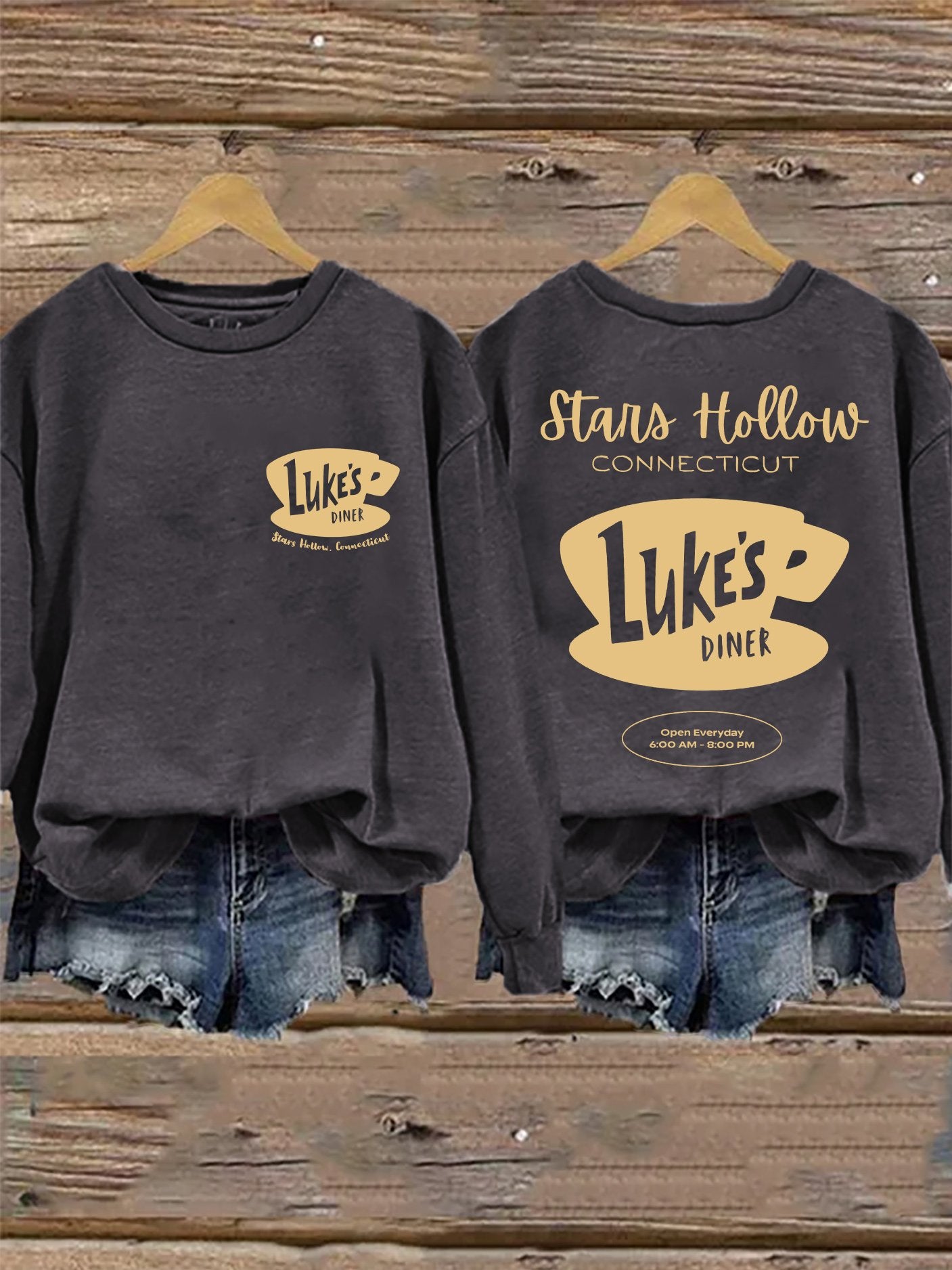 🔥HOT SALE🔥Retro Fall Luke’s Diner Stars Hollow, Connecticut Stars Hollow Connecticut Luke’s Diner Open Everyday 6:00 Am – 8:00 Pm Print Sweatshirt