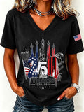 250Th Anniversary American Embroidery Commemorative V-Neck Short Sleeved T-Shirt