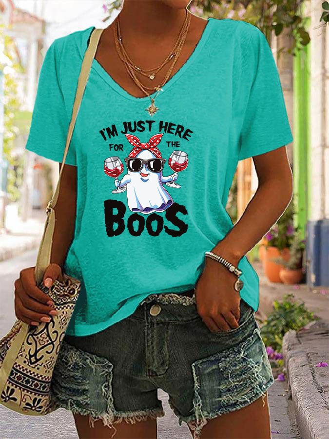 Women's Just Here for the Boos Ghost Halloween Casual T-Shirt