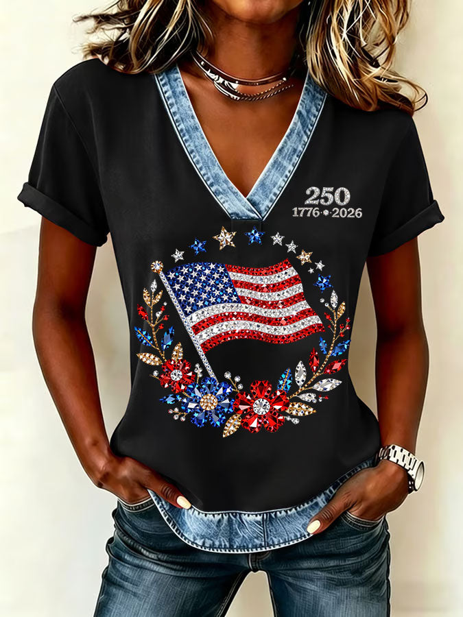 Women'S Flag Printed Casual Top