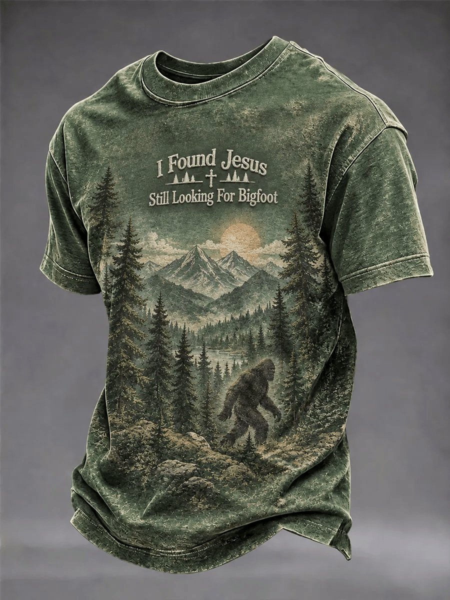 Men's "I Found Jesus, Still Looking for Bigfoot" Printed T-Shirt