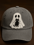 Vintage Halloween Ghost Cat Print Hat