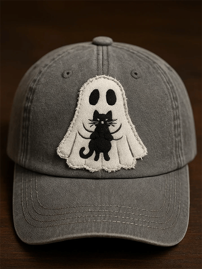 Vintage Halloween Ghost Cat Print Hat