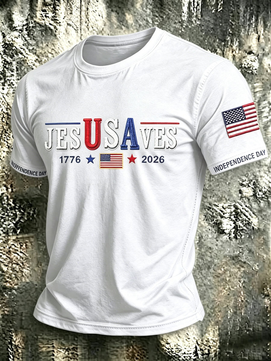 Men'S USA  Independence Day   Faith Art Printed T-Shirt