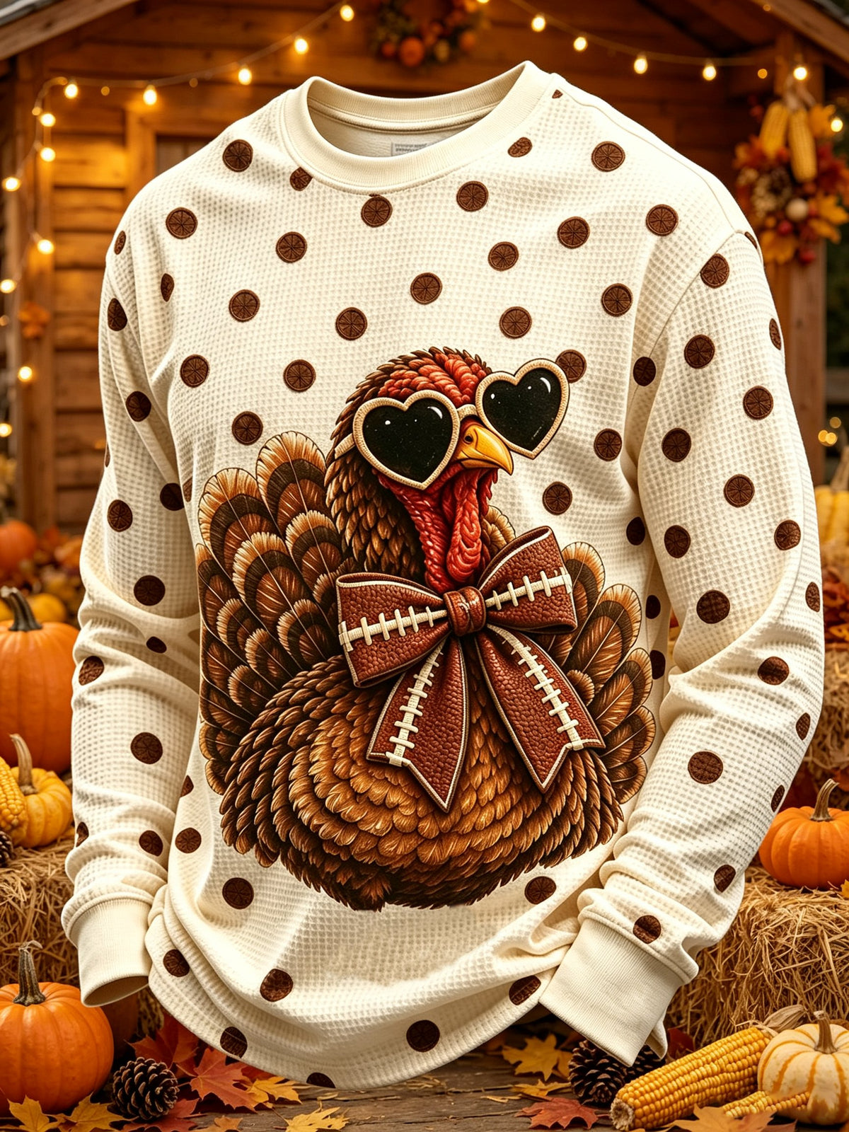 Men's Fun Turkey Football Print Waffle-Knit Top