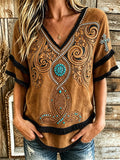 Women's  Retro  Western Boots Jeans & Jesus Turquoise Cross  Print T-shirt