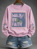 Women's Walk By Faith Floral Cross Print Raglan Sleeve sweatshirt