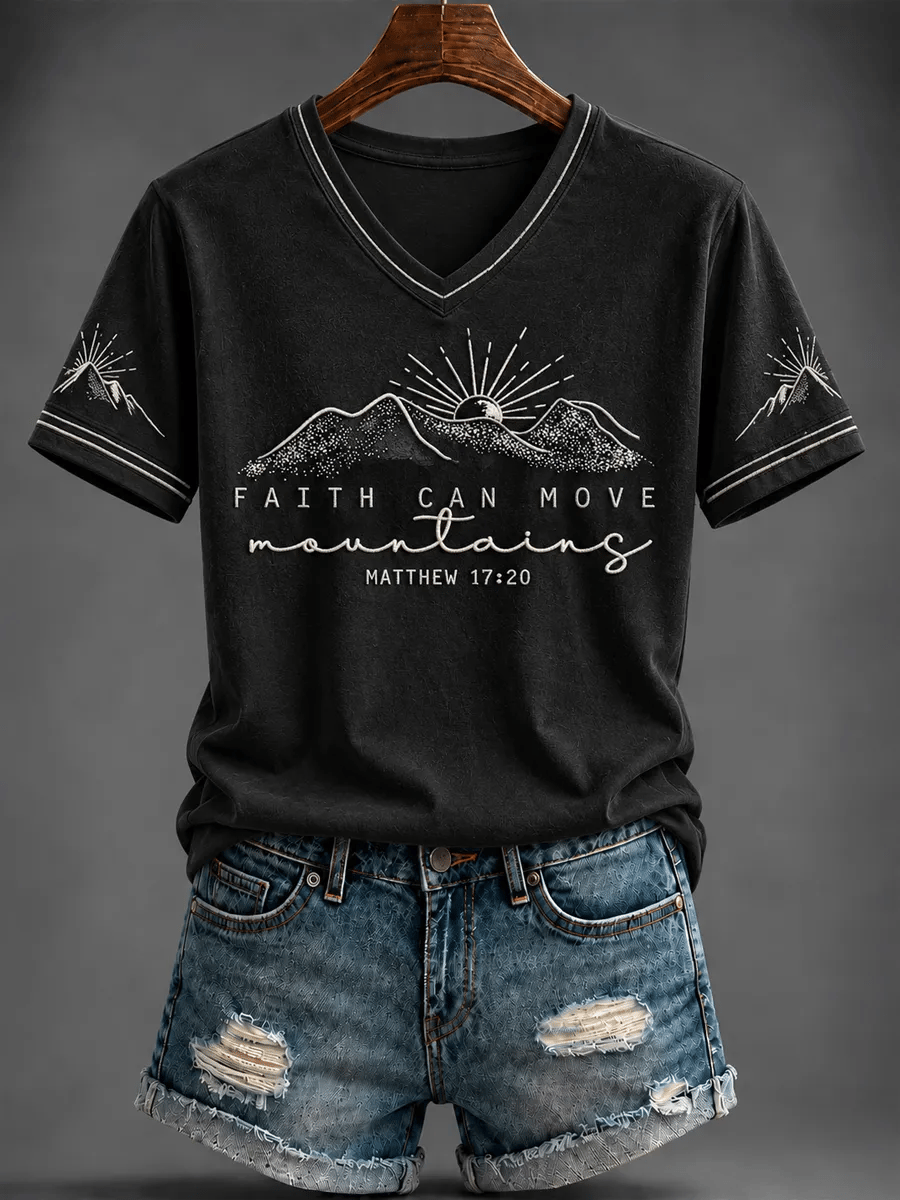 Women's  Faith Print Casual V-Neck Tee