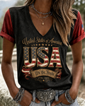 Women'S Retro Flag Art Printed Casual Short Sleeved T-Shirt