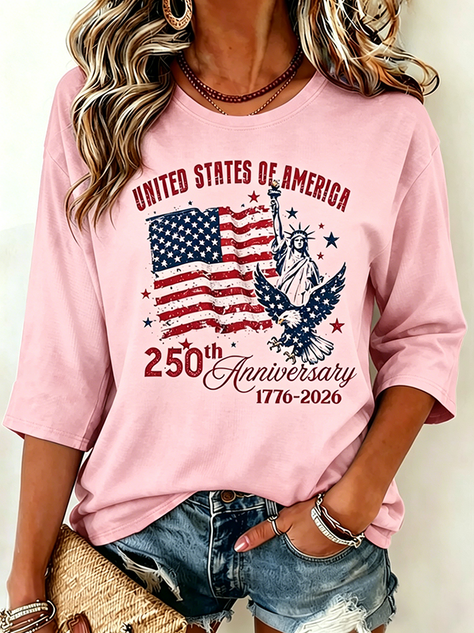 Women's Anniversary 1776-2026 Eagle Statue Of Liberty Tie Dye Tee