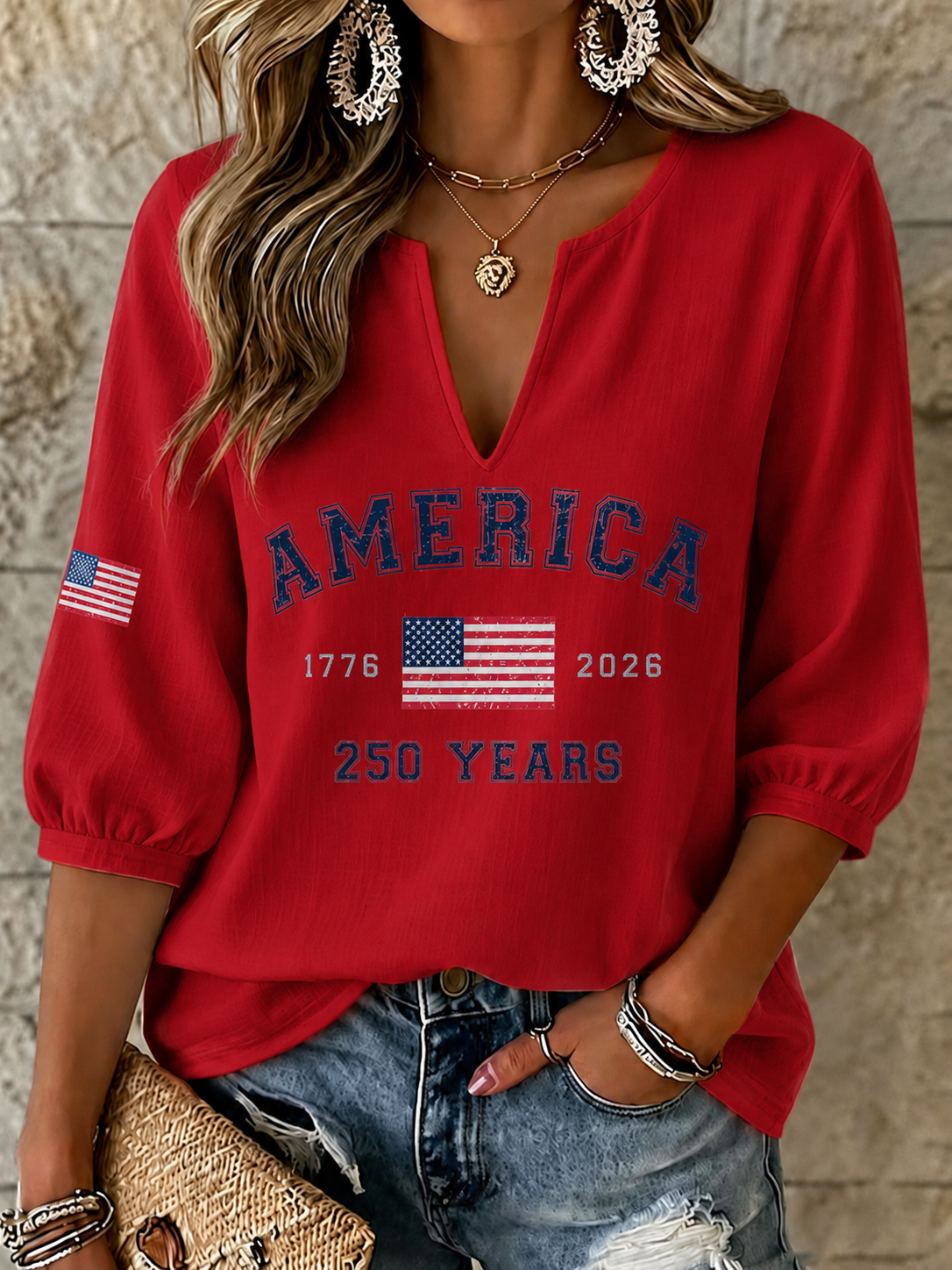 Women'S America Flag Printed Casual Top