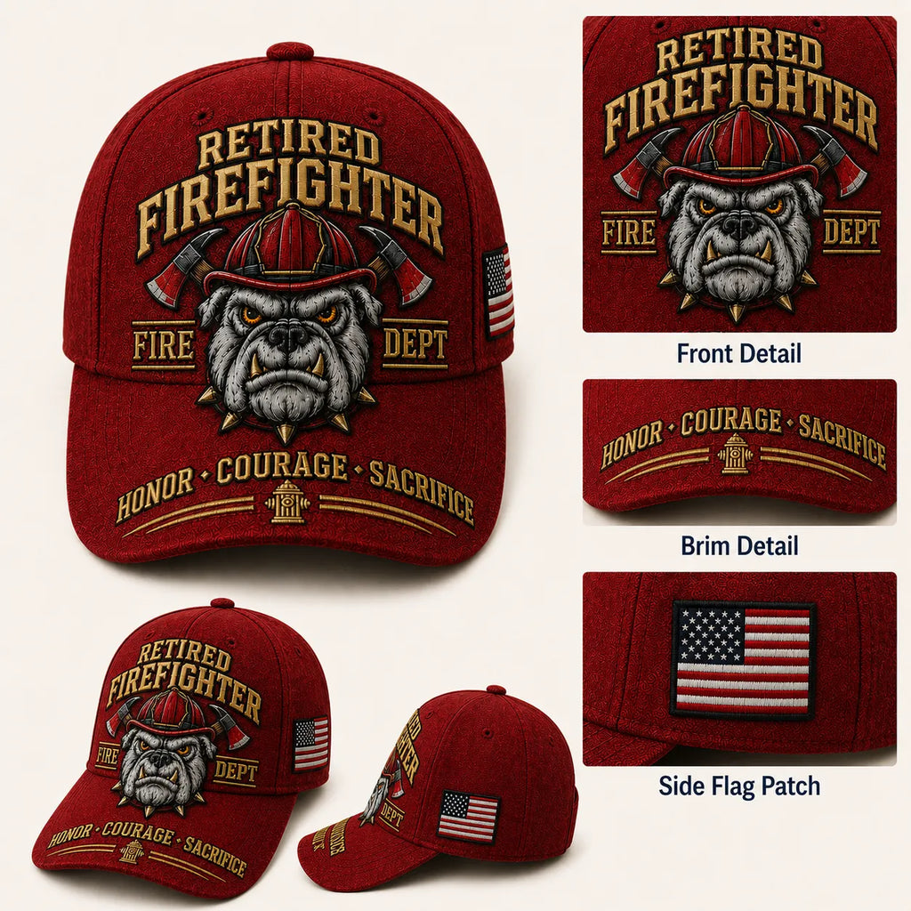 Handmade Retired Firefighter Bulldog Firehouse Commemorative Cap 🇺🇸