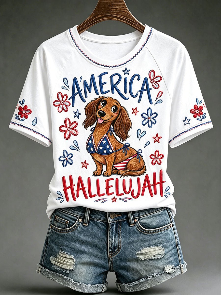 Women's "America Hallelujah" Printed Casual Tops