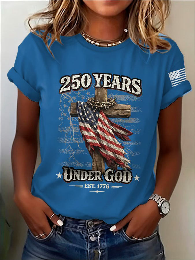 Women'S American Independence Day 250Th Anniversary Printed Round Neck Short Sleeve T-Shirt