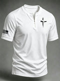Men's Casual Printed Stand Collar Zip-Up Henley Shirt
