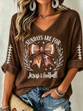 Women's Football And Jesus Faith Print Waffle T-shirt