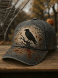 Vintage Halloween Crow Bloodstain Print Hat
