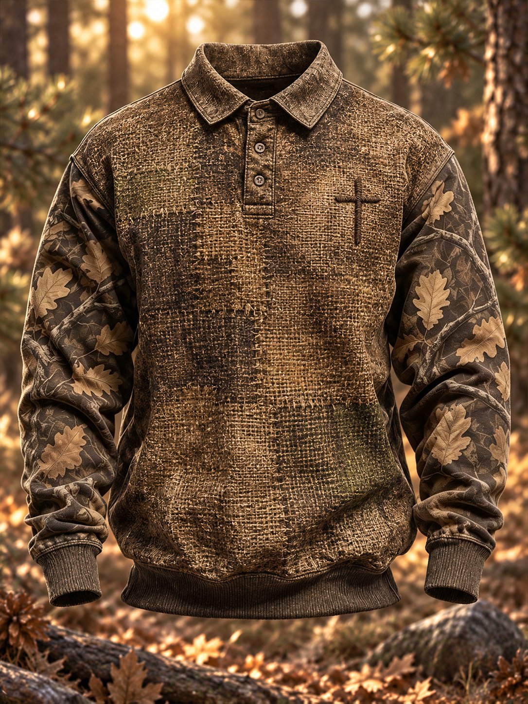 Men's Autumn/Winter Fleece-Lined Sweatshirt – "Jungle Faith" Camouflage Print