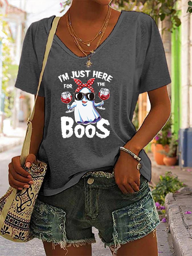 Women's Just Here for the Boos Ghost Halloween Casual T-Shirt