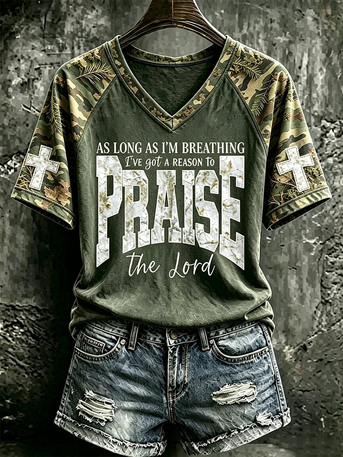 Women's As Long As I'm Breathing I've Got Reason To Praise The Lord Printed T-shirt