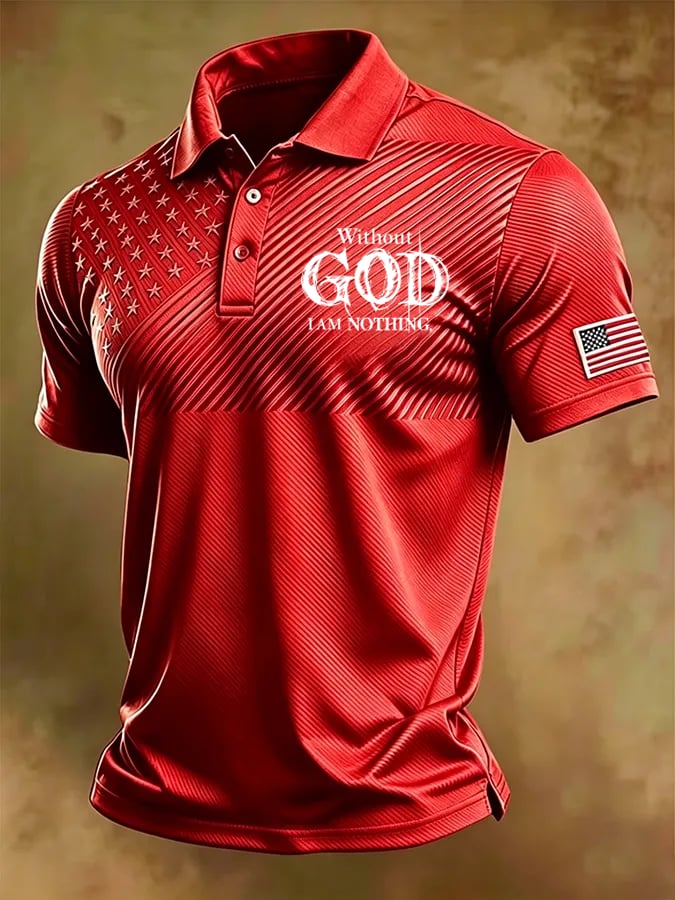 Men's Faith “Without God I Am Nothing,” Print Casual Polo Shirt