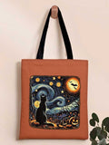 Retro Halloween Van Gogh Starry Night Cat Pumpkins Print Bag