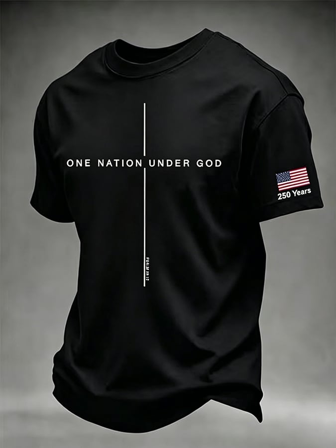Men's 250th Anniversary Independence Day Flag Art  One Nation Under God  Faith Print Top
