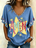 Women's Amen Print Casual T-shirt