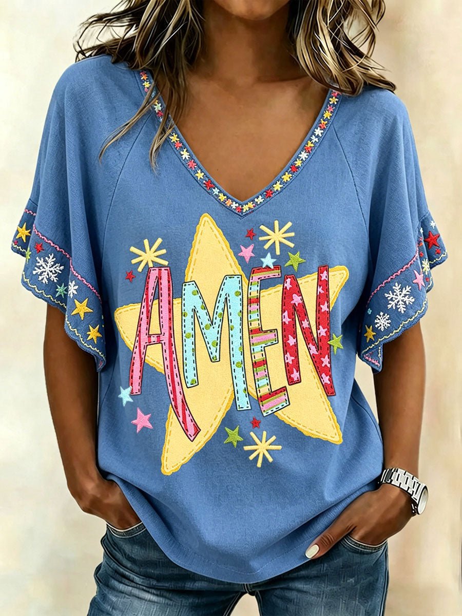 Women's Amen Print Casual T-shirt