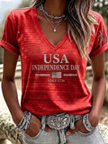 Women'S America Flag  Faith Print Casual V-Neck T-Shirt