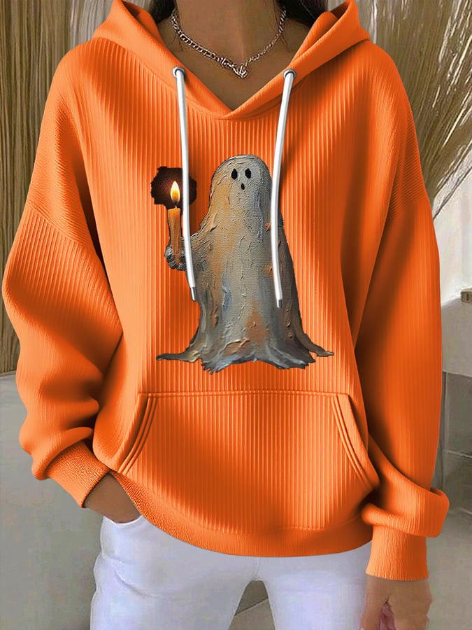 🔥HOT SALE🔥Women's  Vintage Halloween Ghost Print Casual Hoodie