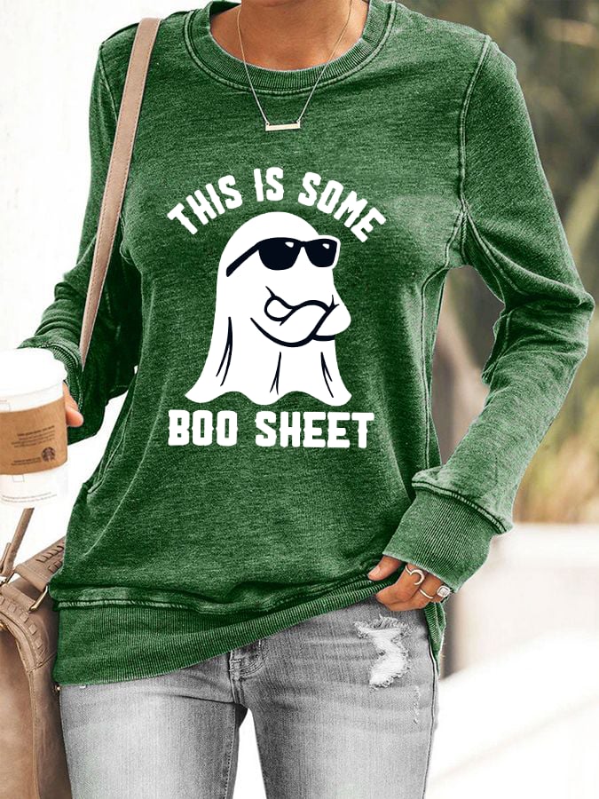 Women's Halloween This Is Some Boo Sheet Print Sweatshirt