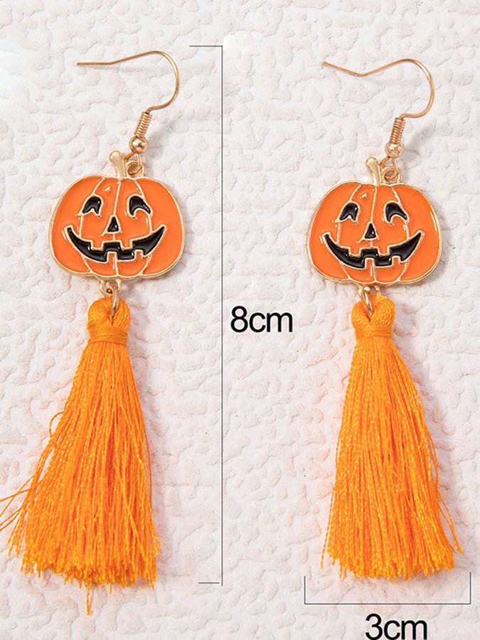 Halloween Cute Pumpkin Smiley Tassel Personalized Earrings