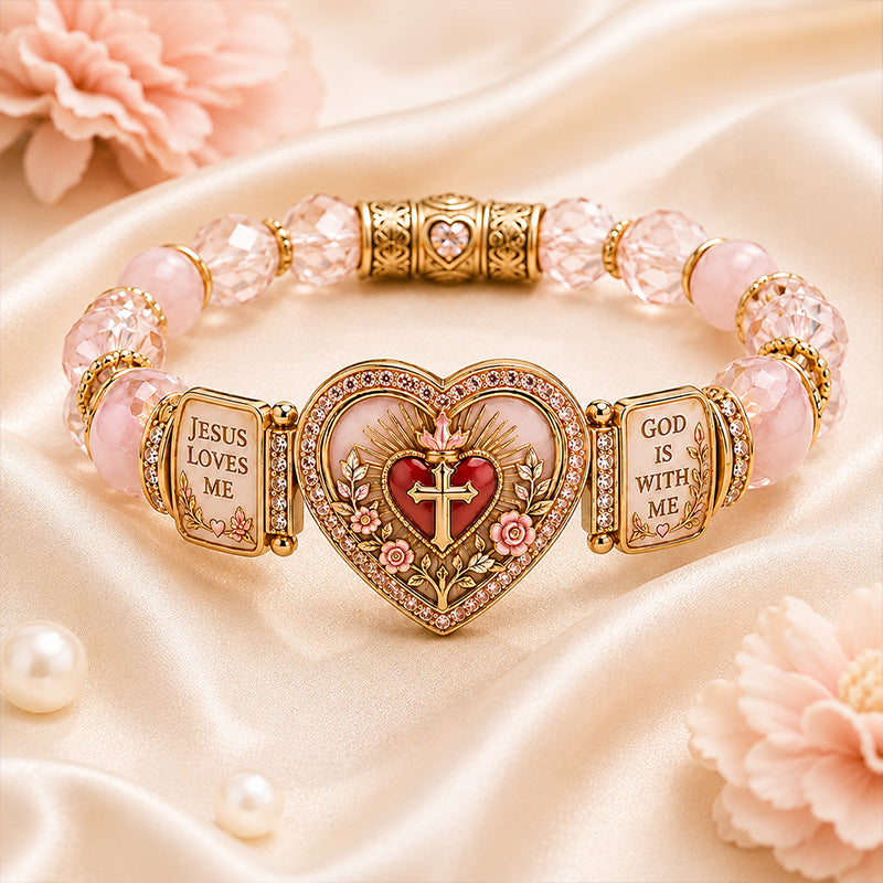 Women's Vintage Faith-Inspired Style: Sacred Heart Cross Beaded Bracelet
