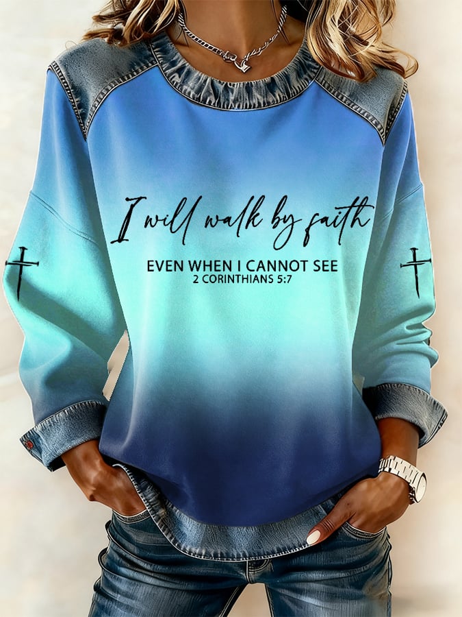 Women'sWalk By Faith Print  Color-Blocked Sweatshirt