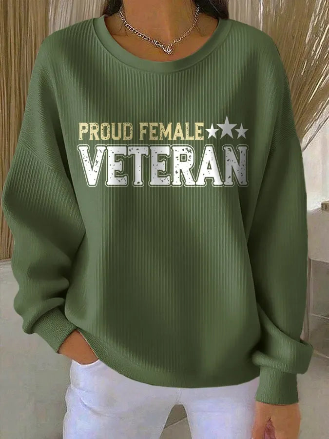 Women's Proud Female Veteran Print Round Neck Sweatshirt