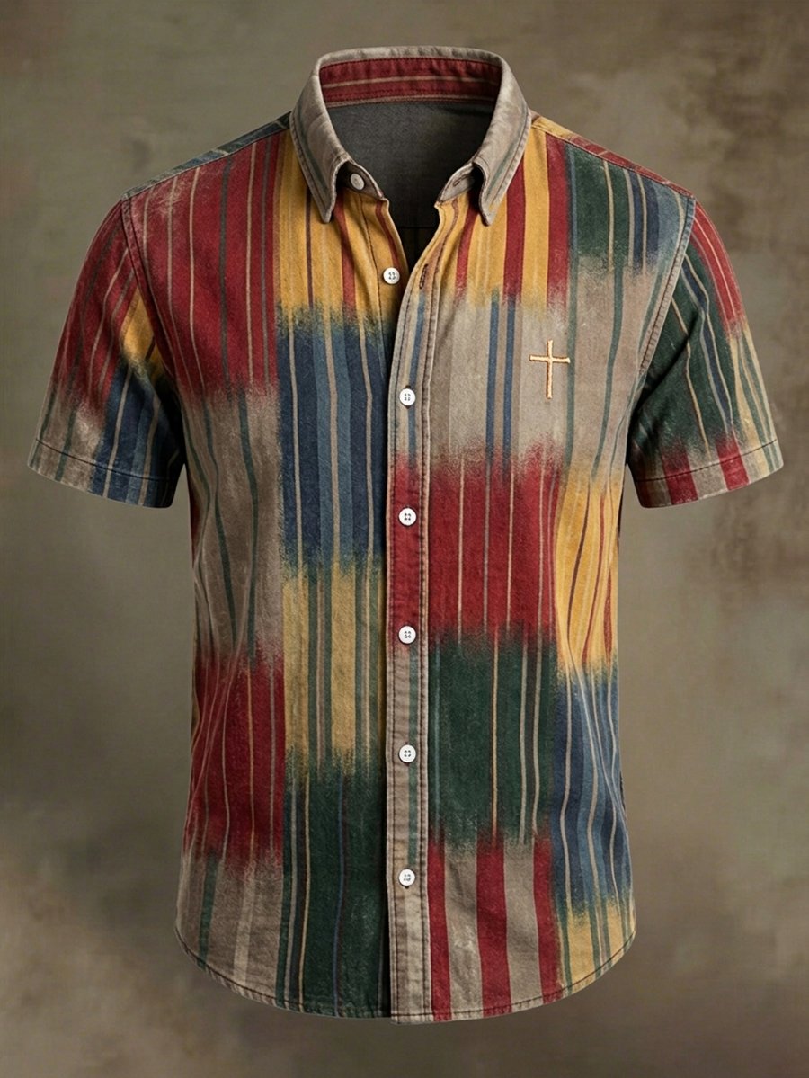 Men's Vintage Faith Faux-Linen Short-Sleeve Shirt