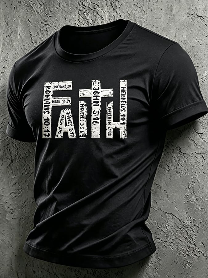 Men's Faith Print Round Neck T-shirt